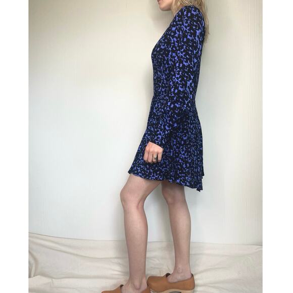 THE NEW ARRIVALS Long Sleeve Black & Blue Ditzy Floral Minidress US 8 - Picture 6 of 13